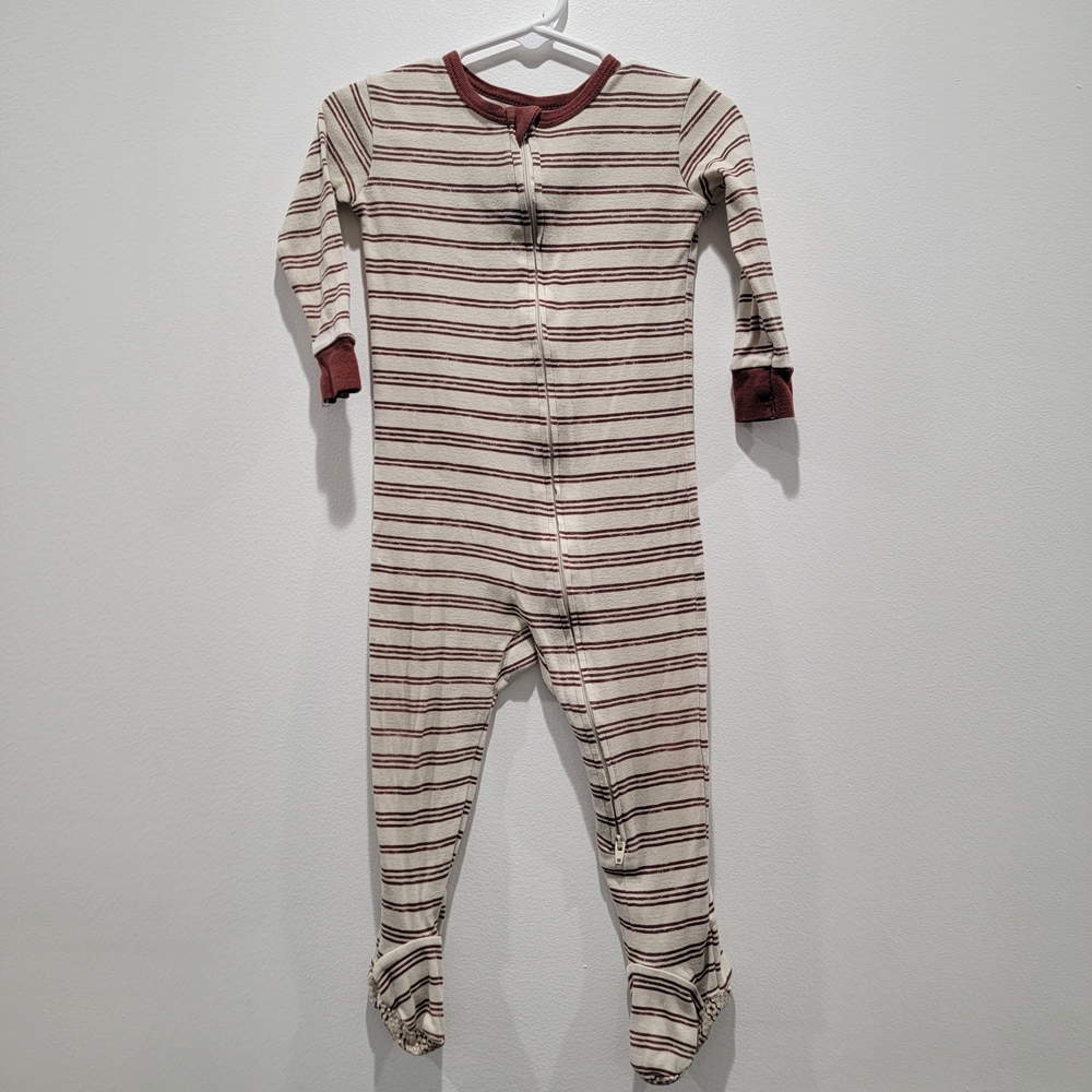 Little CO. Striped Burgundy and Cream Footie Pajama Size 18M